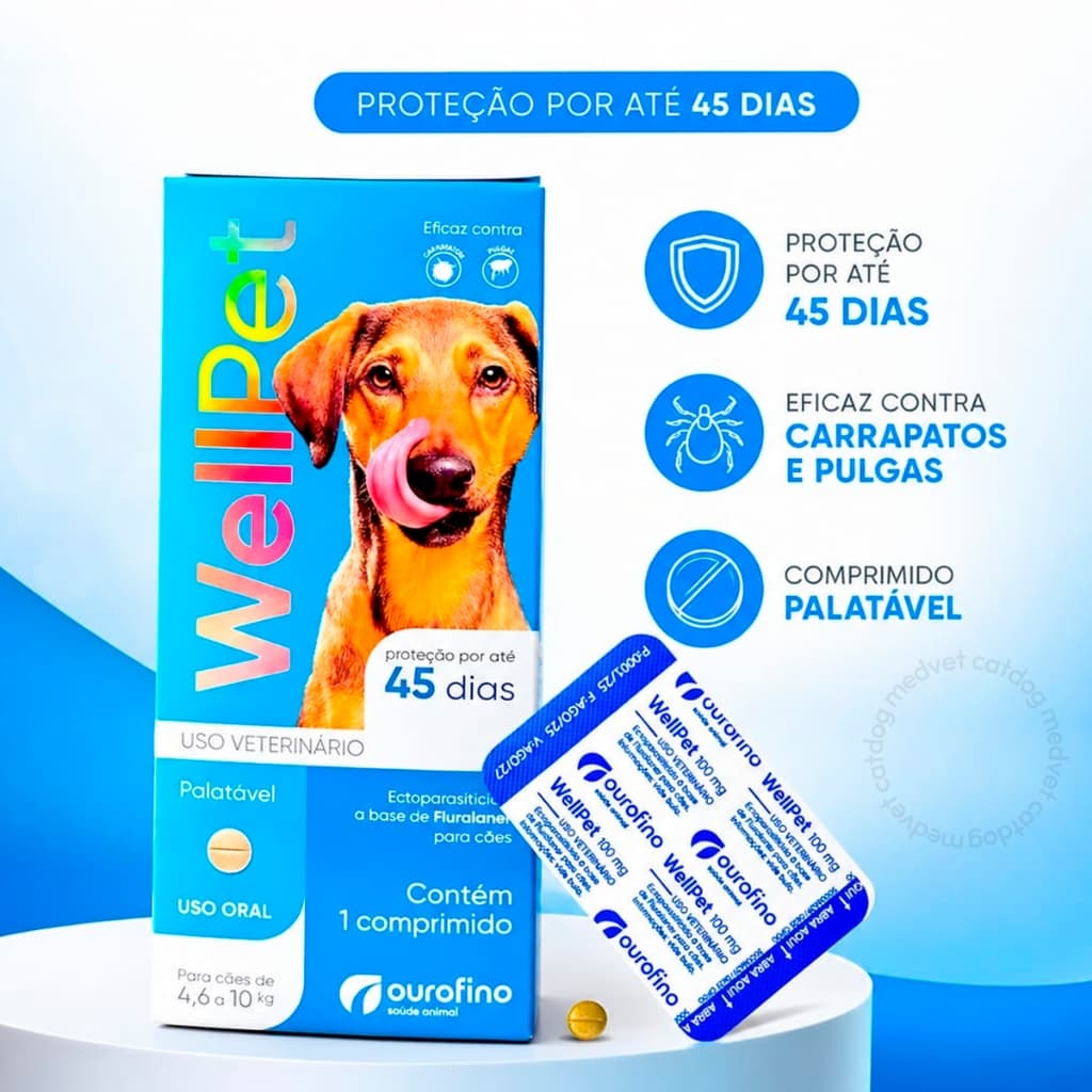 Wellpet 4,6 A 10kg Cães Antipulgas Carrapatos Proteção Por 45 Dias Altamente Palatável