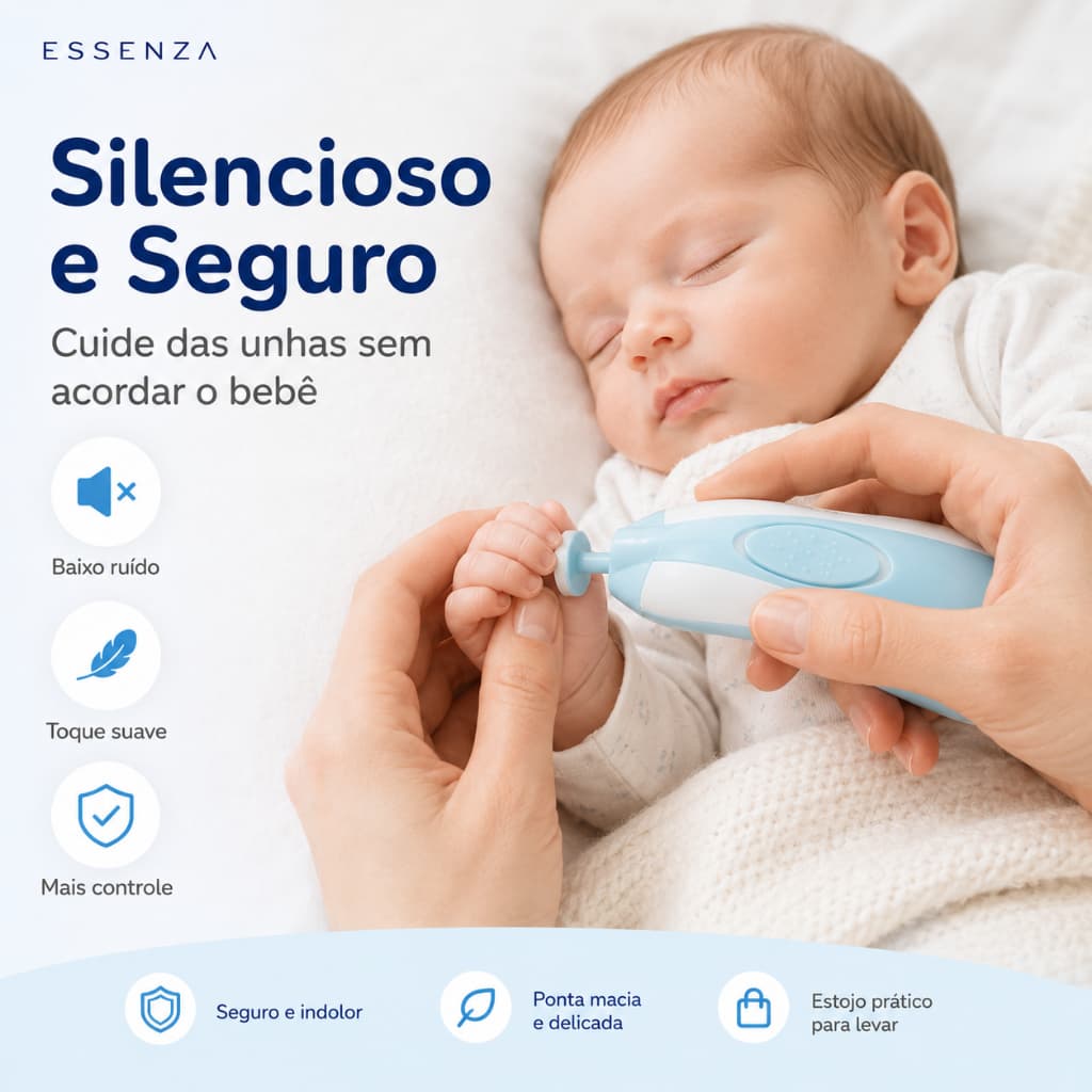 Lixador de Unha Eletrico Bebe Essenza Cortador Infantil Seguro Silencioso Kit Manicure Premium