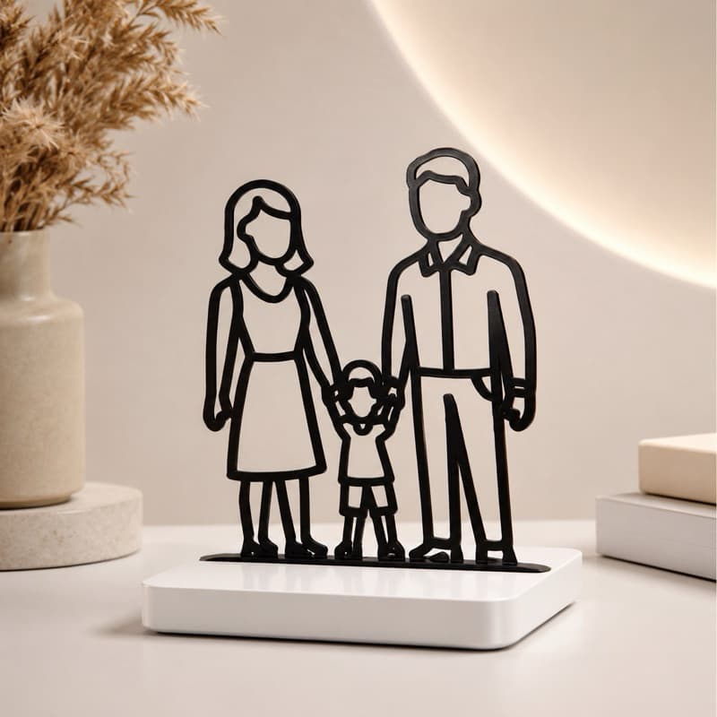 Quadro Decorativo Família 3D Minimalista Base Presente Casal e Filho Presente Especial Escultura