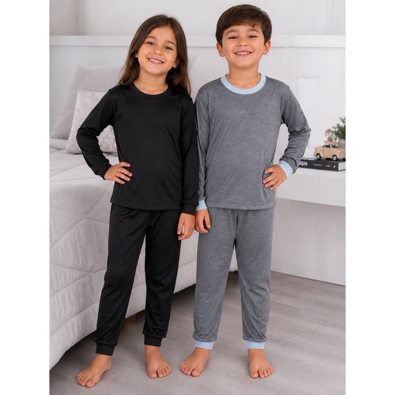 Kit 2 Pijamas Infantis Manga Longa Liso Unissex Poliéster Confortável Menino e Menina