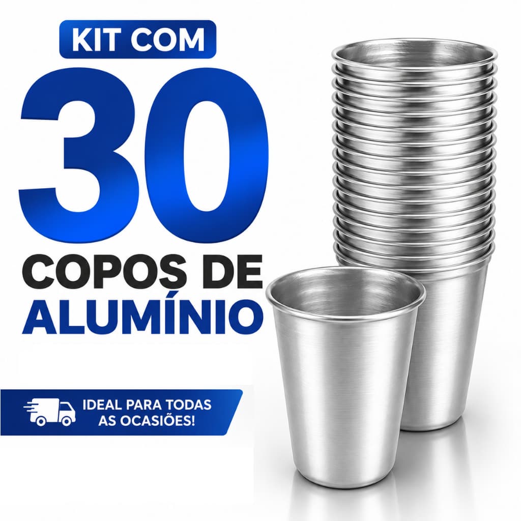 Kit 30 Copos de Alumínio Reforçados Resistente Reutilizável Bar Festa Churrasco Camping