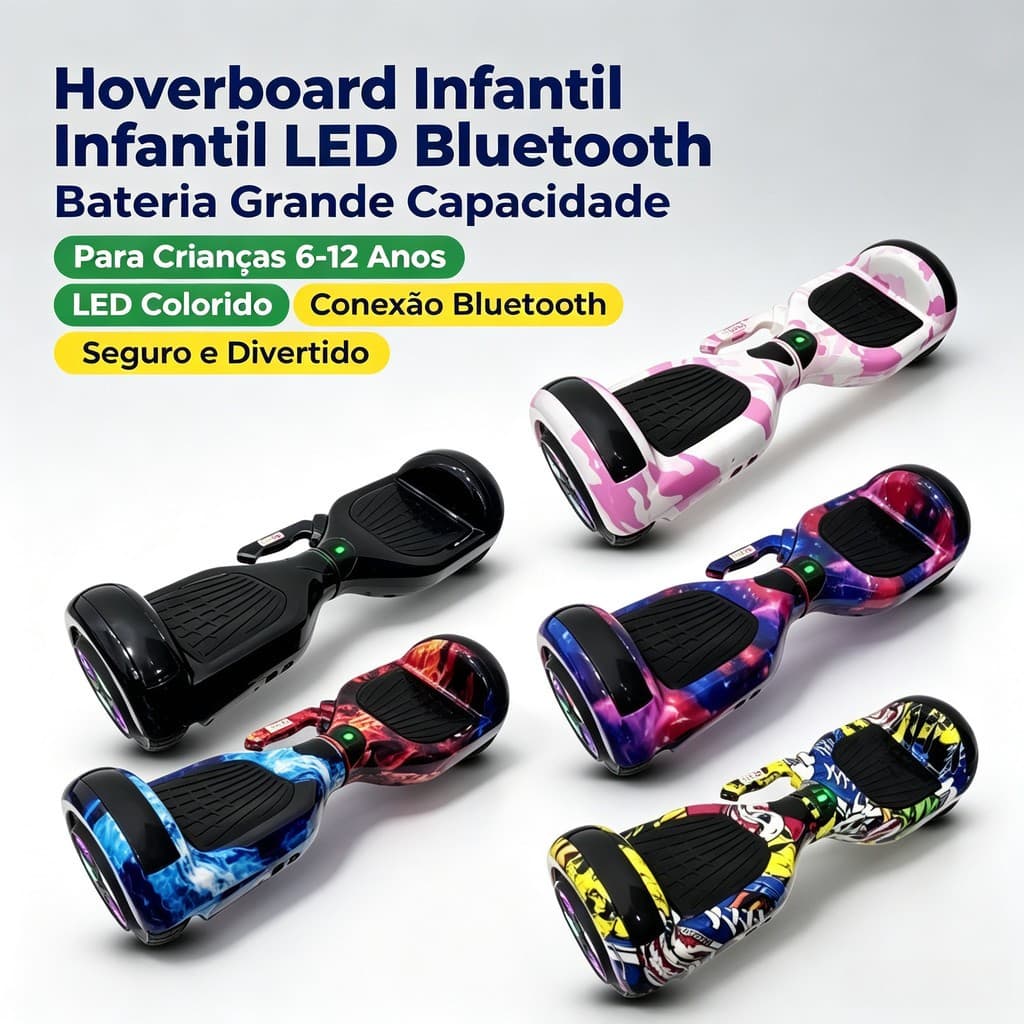Hoverboard Infantil Skate Elétrico 6.5" Led Bluetooth Bateria De Grande Capacidade Endurance Forte-P10