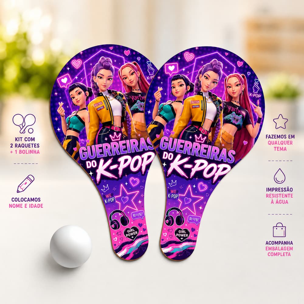 Lembrancinha Guerreiras do K-pop Ping Pong Personalizados Aniversário Festa Infantil