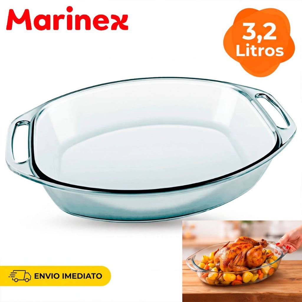Assadeira Seletta Marinex Oval Media 3,2 Litros Vidro temperado assadeiras utensilios domestico