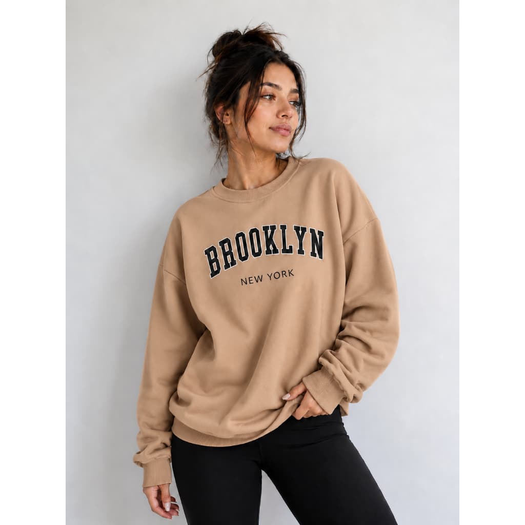 Blusa De Frio Brooklyn Moletom Gola Redonda Careca Unissex Em Algodão
