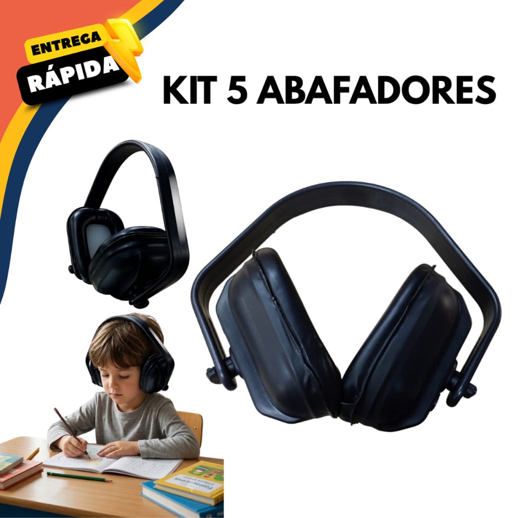 Abafador de Ruído Tipo Concha Adulto Infantil Protetor Auditivo EPI Regulável Proteção Auricular