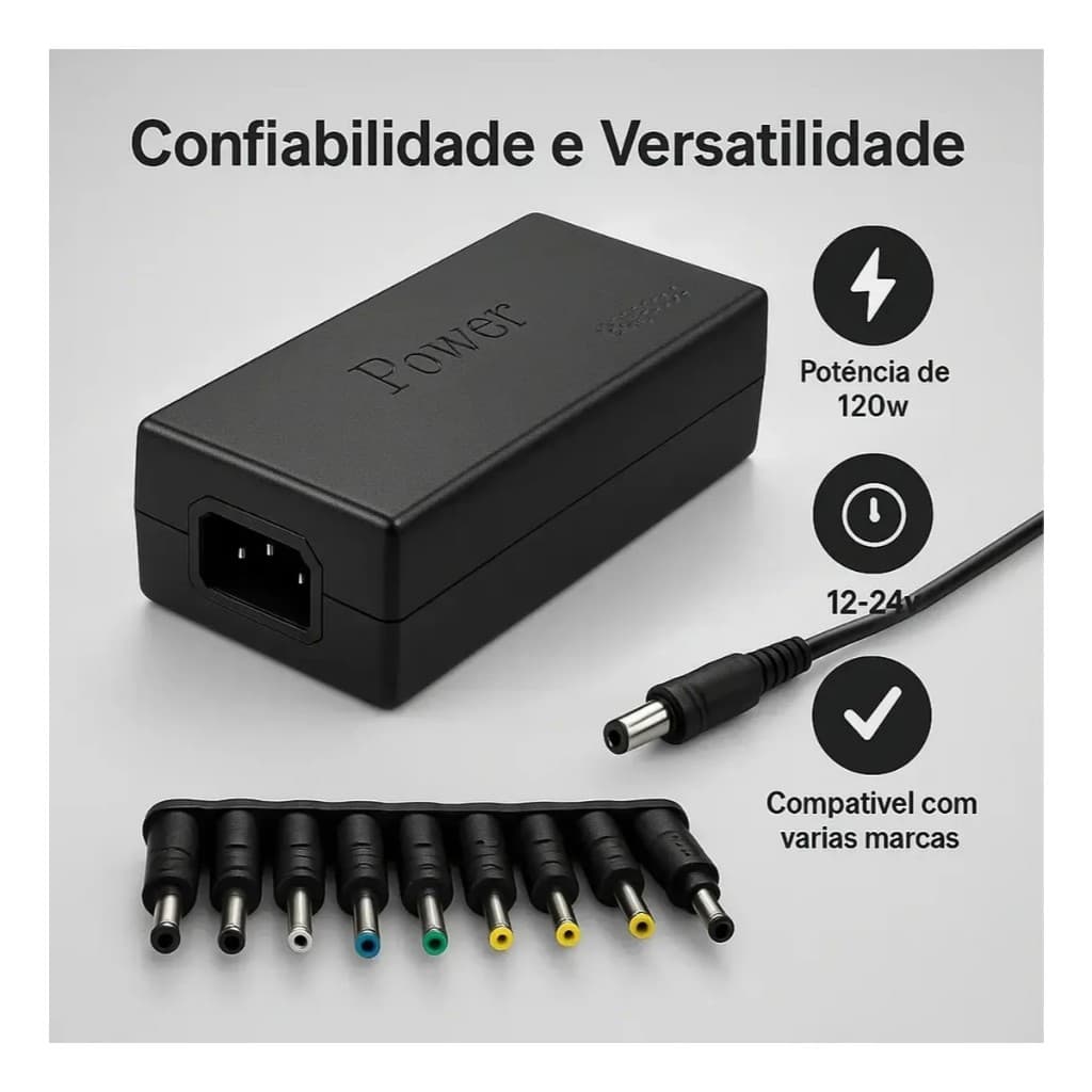 Carregador Universal 12-24v 120w Com 9 Pions Para Notebook