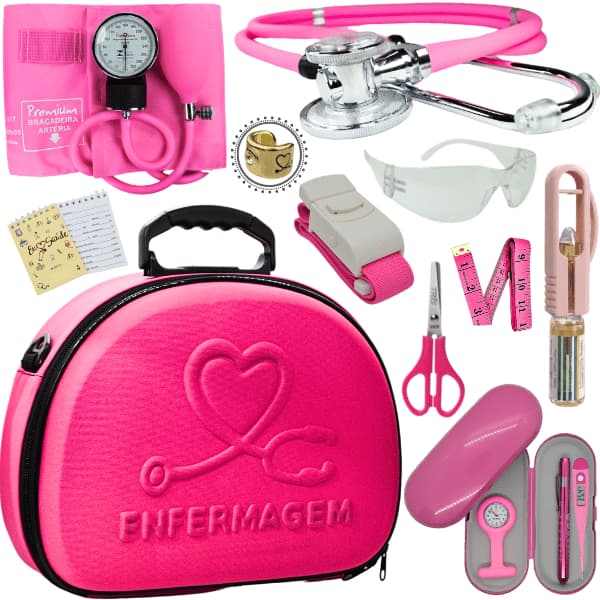 Kit Enfermagem Maleta Aparelho Pressão Aneroide Estetoscópio Rappaport Duplo Completo