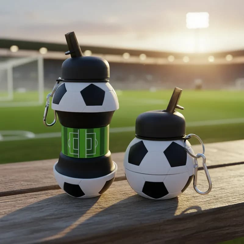 Garrafa Dobrável Silicone Bola Campo 550ml C/ Gancho Bico