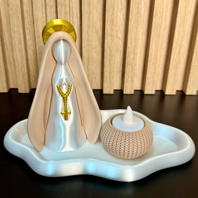 Kit Religioso - Nossa Senhora Aparecida + Suporte de vela + Bandeja.