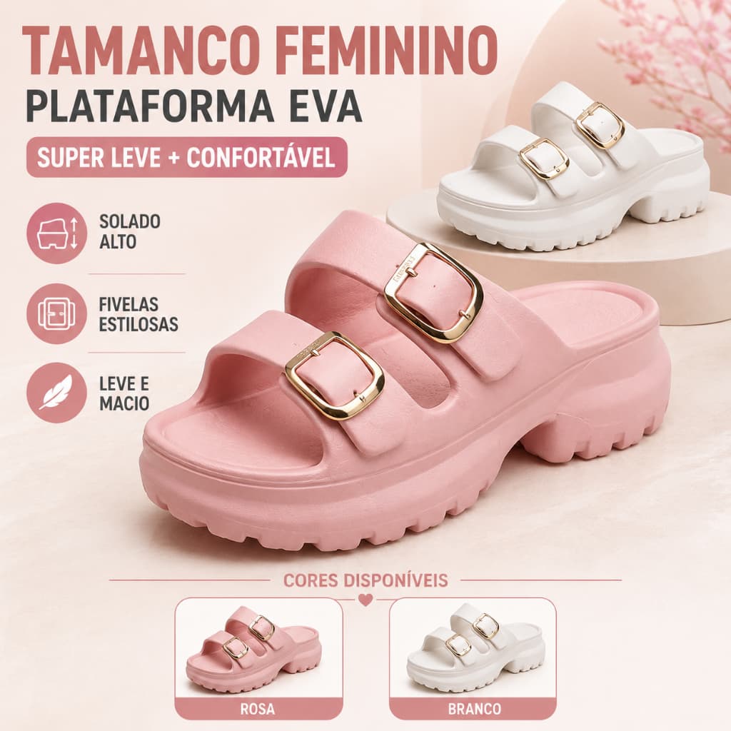 Tamanco Feminino Salto Alto Plataforma Meia Pata EVA Super leve