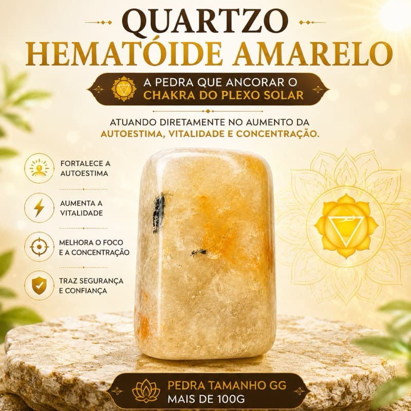 Pedra Quartzo Hematóide Amarelo Natural Quartzo Fogo Prosperidade Autoestima Cristal Energético Amuleto