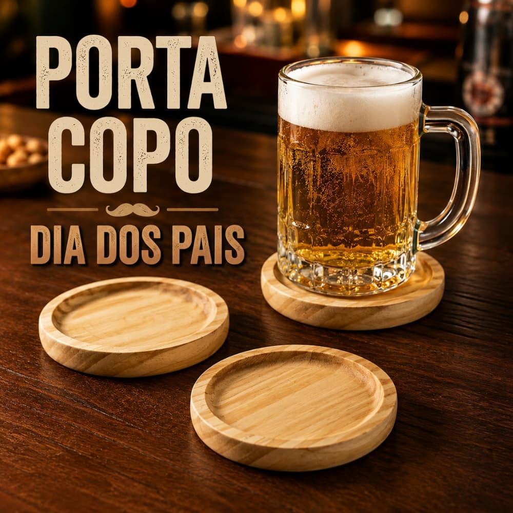 Porta Copo ou Caneca Rústico Dia dos Pais Madeira Pinus Presente Cerveja Chopp Pires Personalizável