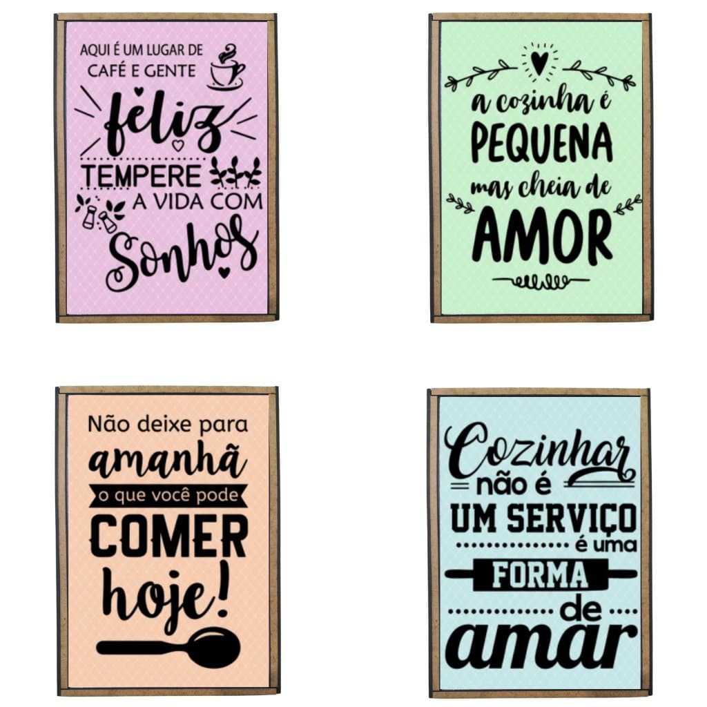 Kit 4 Quadrinhos Decorativos Frases Personalizadas MDF Barato
