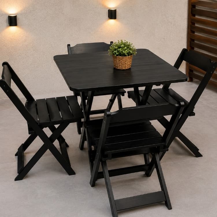 Kit Jogo De Mesa de Madeira Dobrável 70x70 C/ 4 Cadeiras Madeira Maciça Multiuso Varias Cores