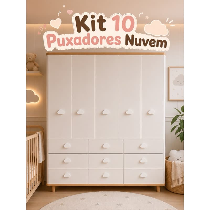 Kit 10 Puxadores Nuvem para Guarda-Roupa Infantil  | Decoração Quarto de Bebê |Fácil Instalação COD-34