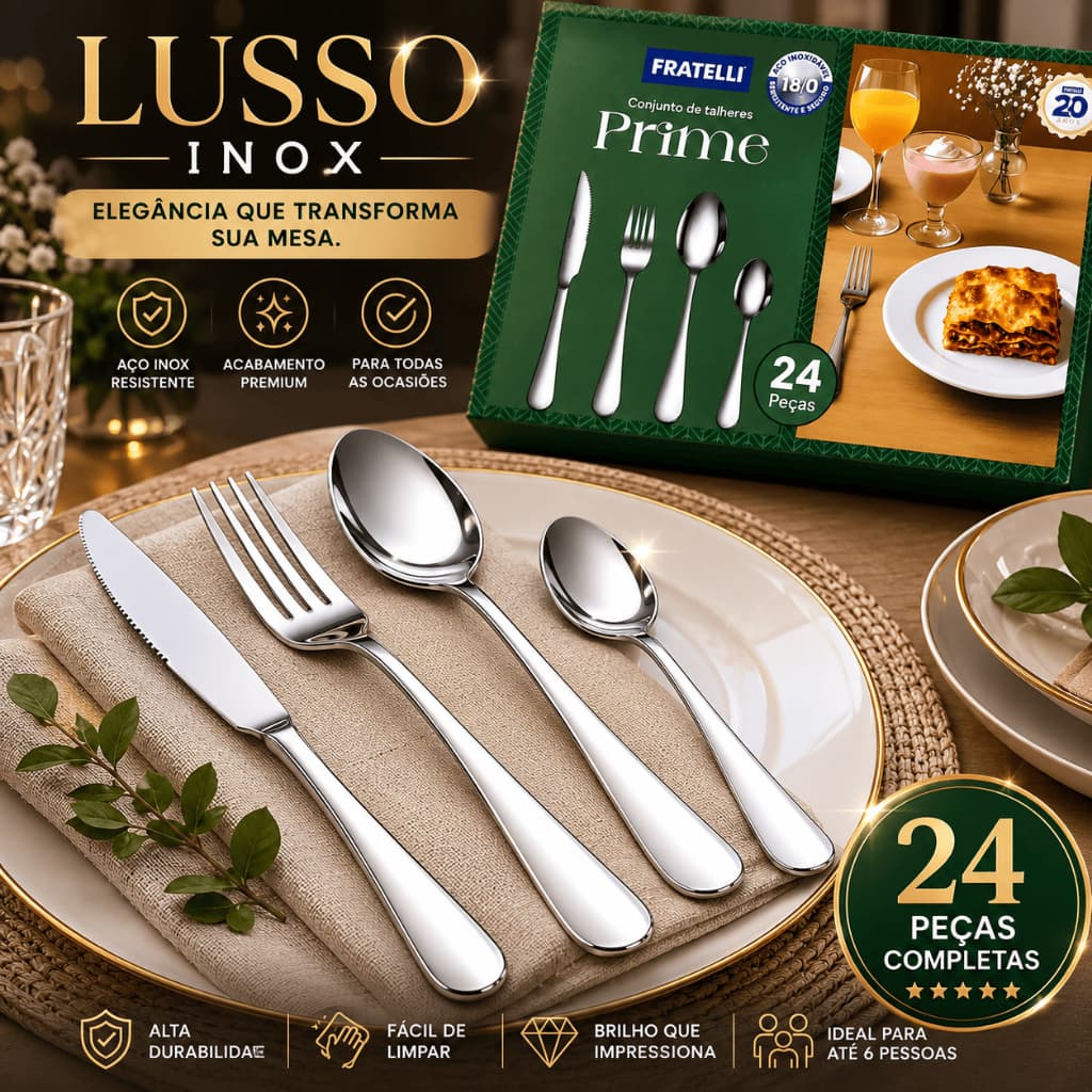 Faqueiro Aço Inox 24 Peças Jogo de Talheres Completo Resistente Premium Elegante