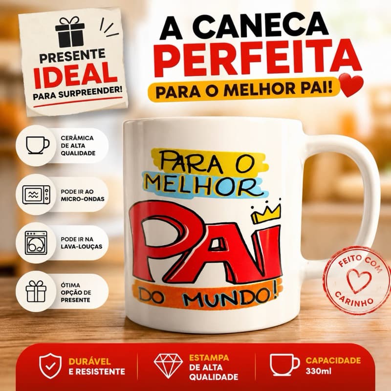 Caneca Dia dos Pais Personalizada 200ml | Presente para Pai | Modelos Variados | Kit 1 ou 5 Unidades