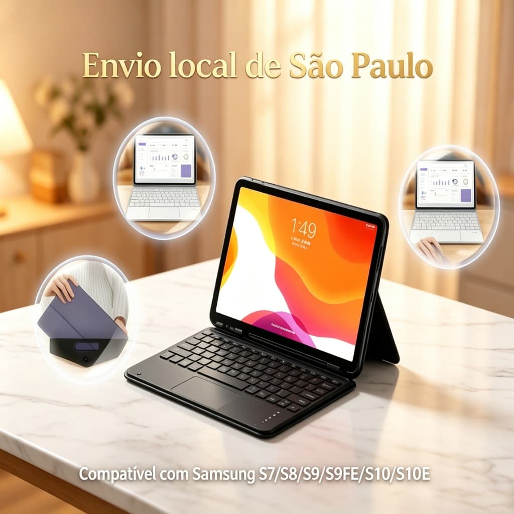 Capa Samsung Tab Com Teclado Magnético ABNT Bluetooth Suporte Compatível S7 S8 S9 S9FE S10FE