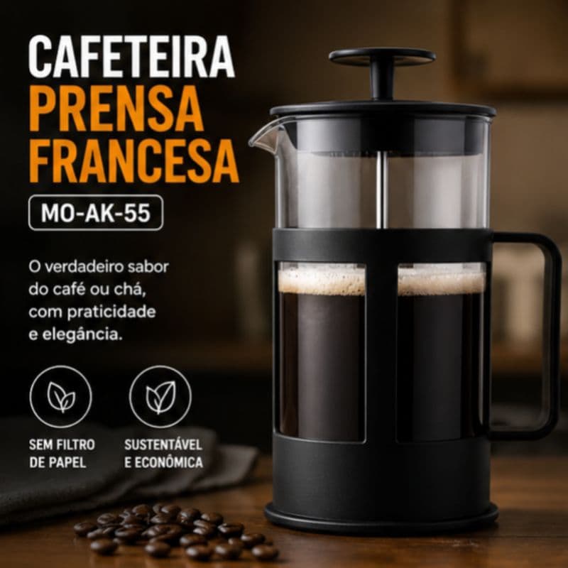 Prensa Francesa 350ml Cafeteira French Press Vidro Borossilicato Filtro Inox para Café e Chá