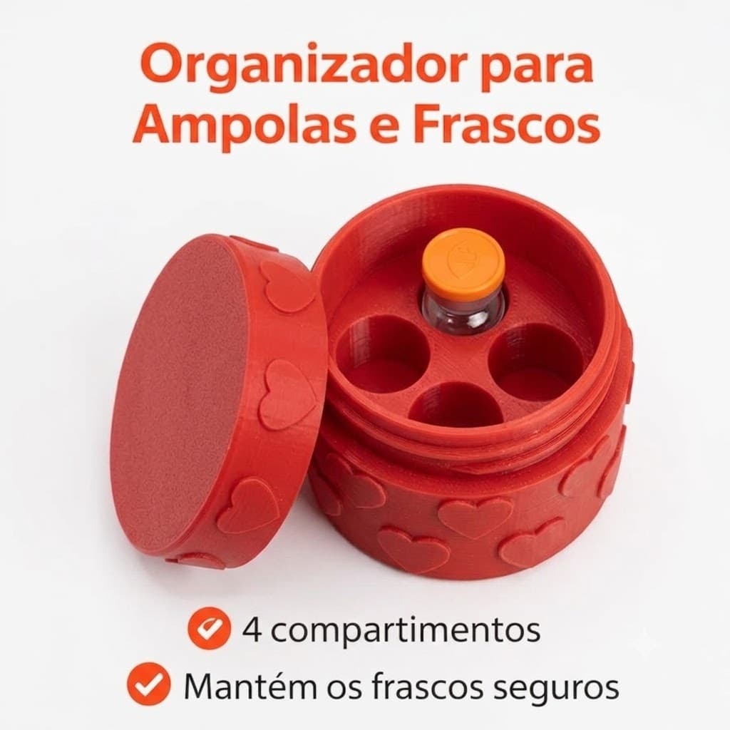 Organizador De Ampolas Coração Estojo Porta Insulina 4 ou 2 Tirze/GH P/ Vacinas e Injeções Ampolas 3ml