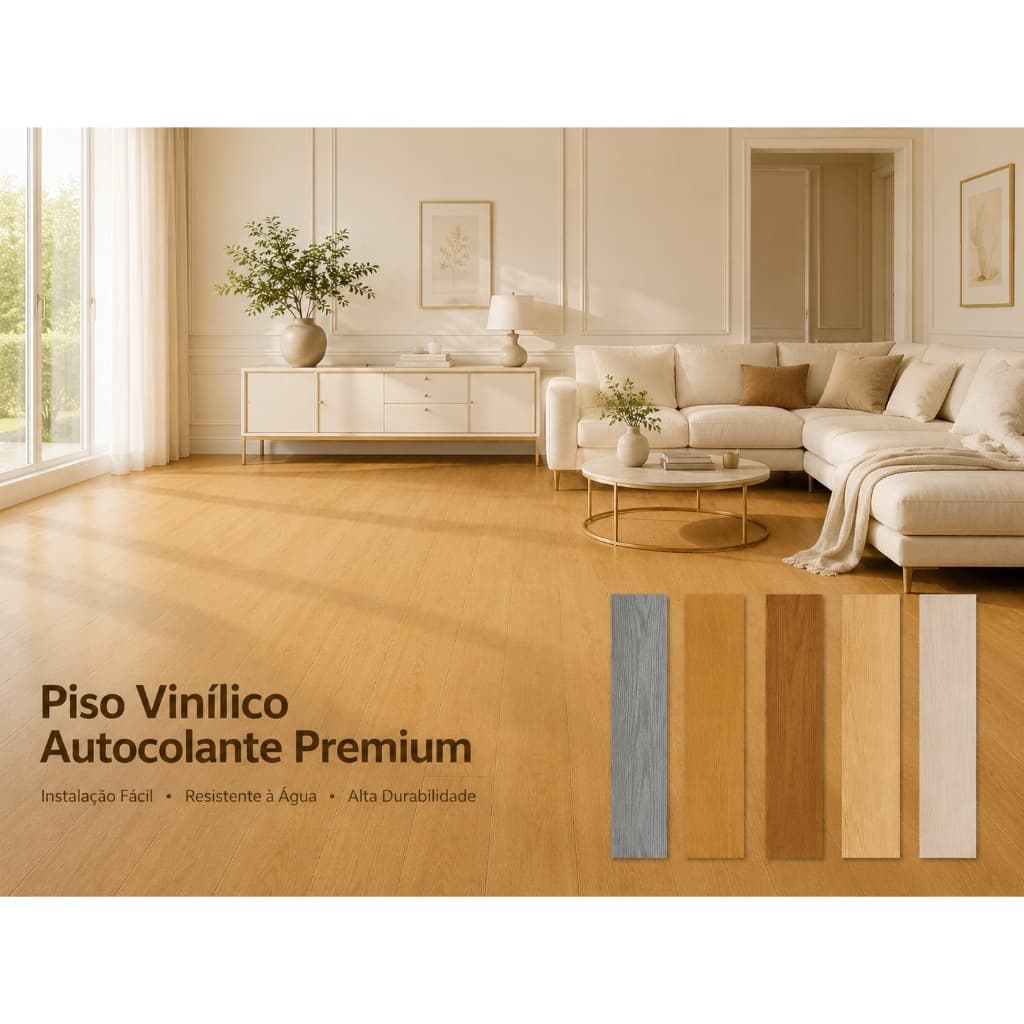 5㎡ de Piso Vinílico Autocolante Adesivo, Madeira Régua Lavável 91x15cm - Transforme Seu Ambiente