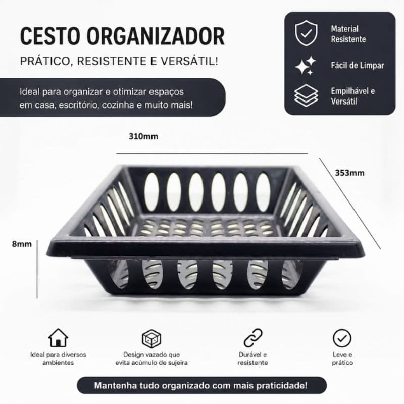 CESTA FRUTEIRA PLÁSTICA RETANGULAR ORGANIZADOR MULTIUSO CESTO PARA FRUTAS VERDURAS E LEGUMES