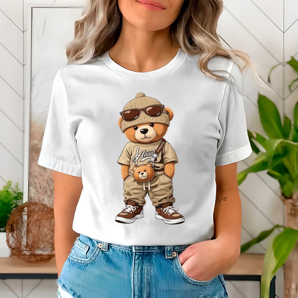 Camiseta Feminina Urso Fashion Estampa Premium Algodão Casual Confortável Tendencia