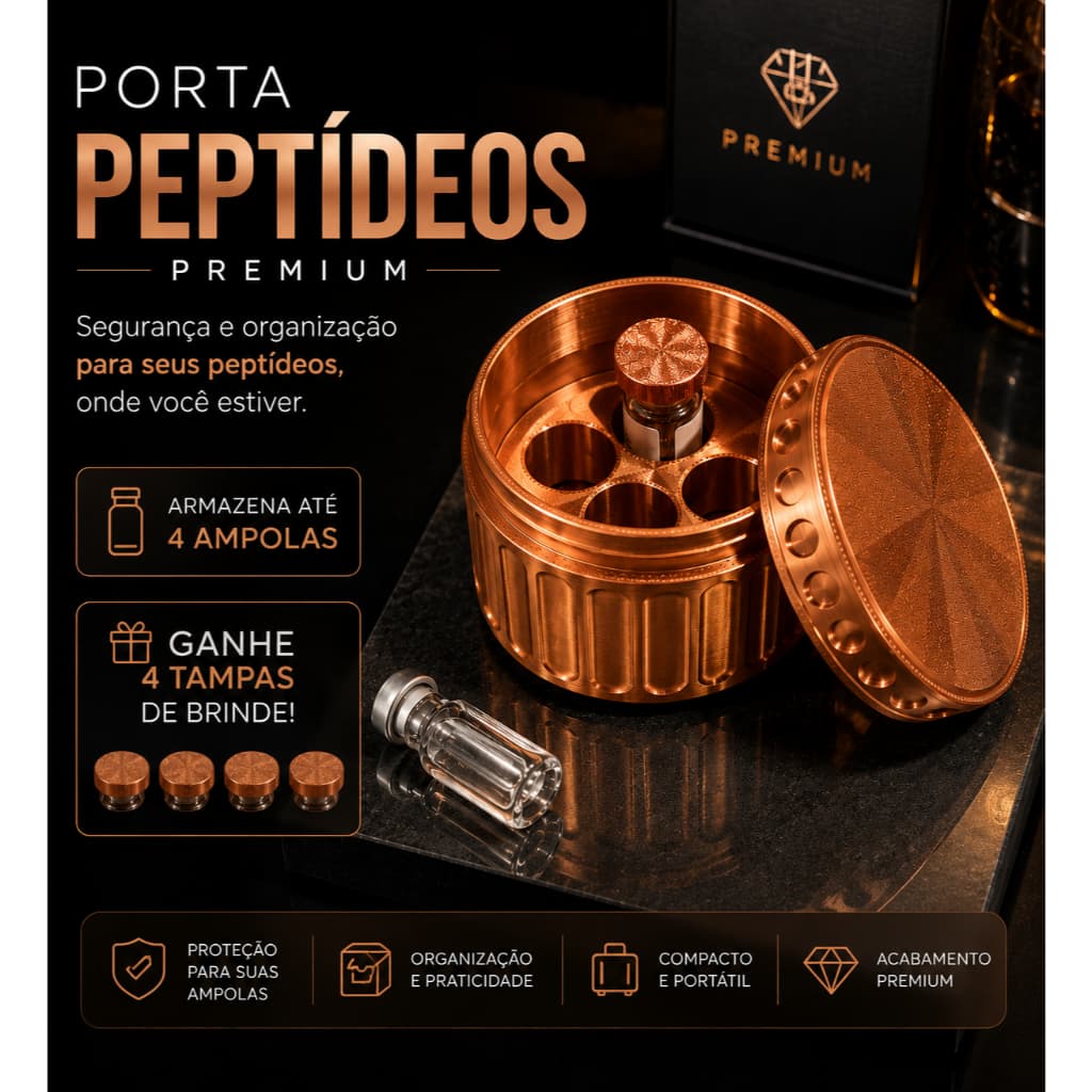 Porta Peptídeos Ampola Premium Case | Armazena 4 Ampolas + 4 Tampas de Brinde