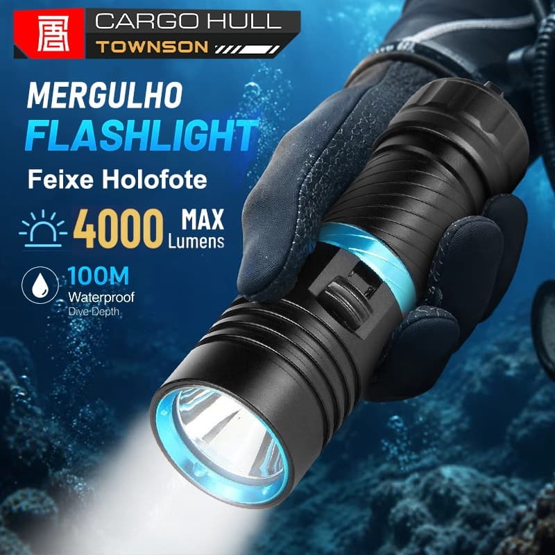Lanterna De Mergulho LED Profissional À Prova D'água De Choque Forte Recarregável