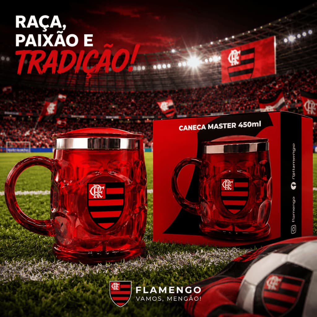 Caneca Térmica Inox 450ml Flamengo Copo Mengão Time Caixa Oficial