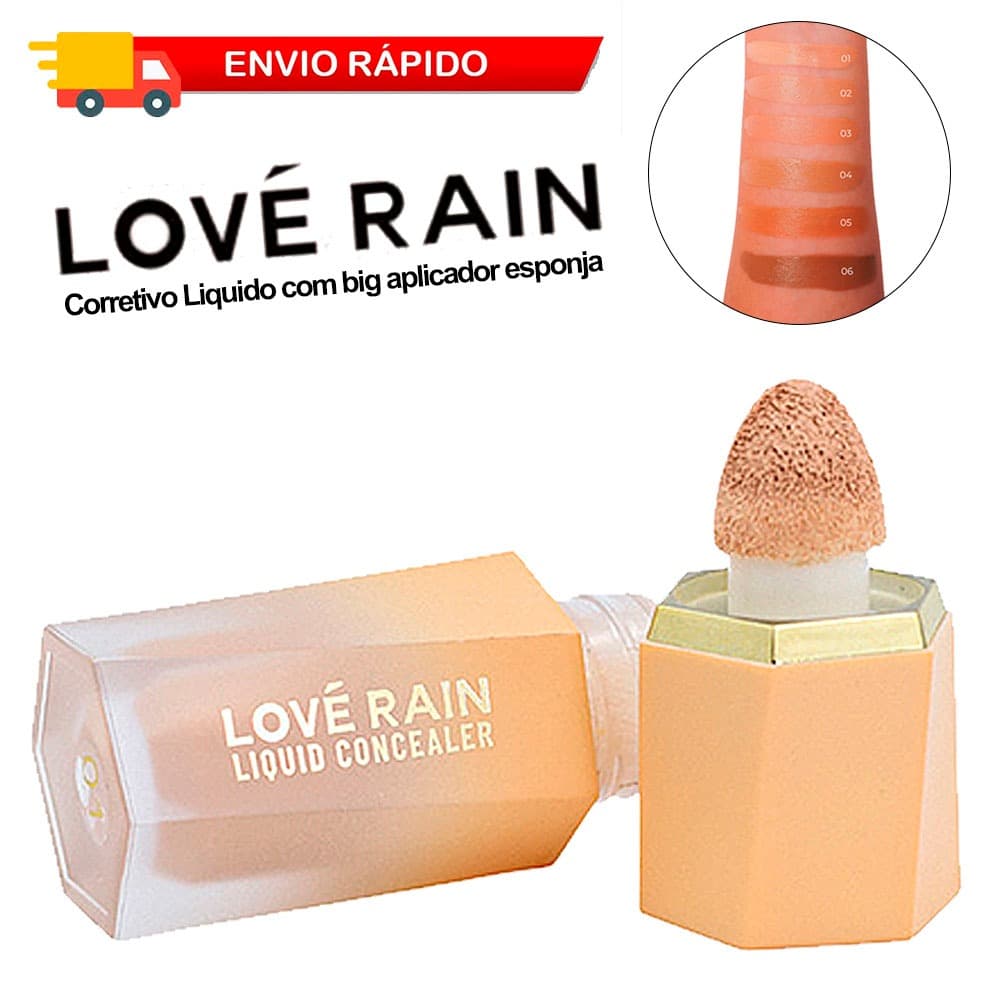 Corretivo Liquido Com Big Aplicador Esponja Lóve Rain 6 Cores
