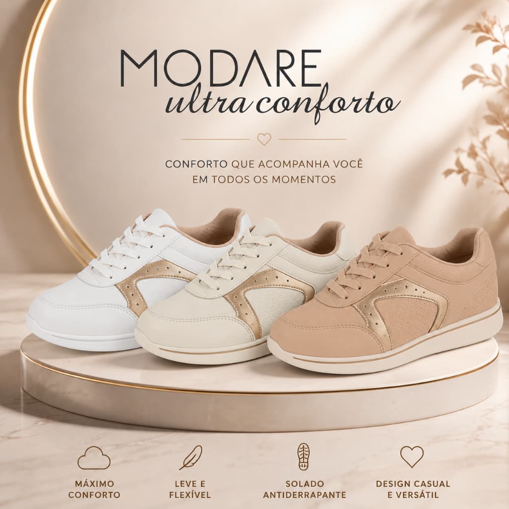 Tênis Feminino Modare Casual Conforto com Cadarço Leve Dia a Dia