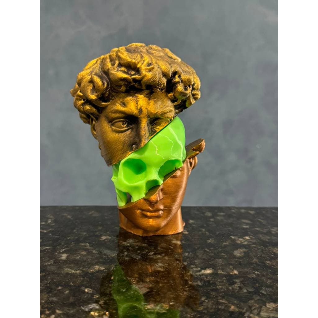 Davi de Michelangelo Deus grego Estatueta Decoração Sala Escritório Grécia Antiga Grego Caveira Skull