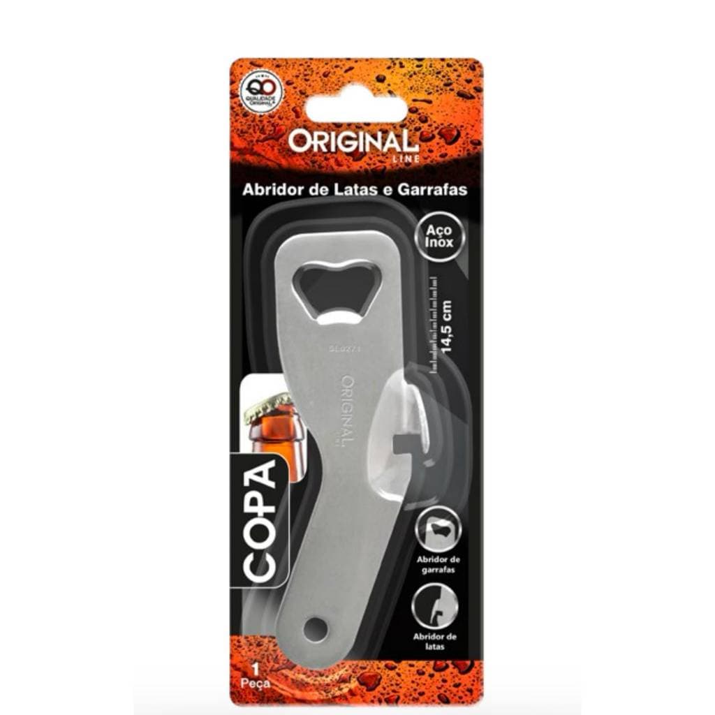 Abridor de Latas e Garrafas Grande Profissional em Aço Inox 2 em 1 Resistente Qualidade 14,5cm