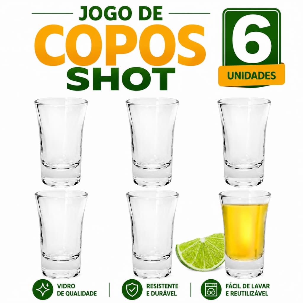 Jogo Kit 6 Copos Shot Dose 50ml para Tequila Cachaça Whisky Vodka Licor