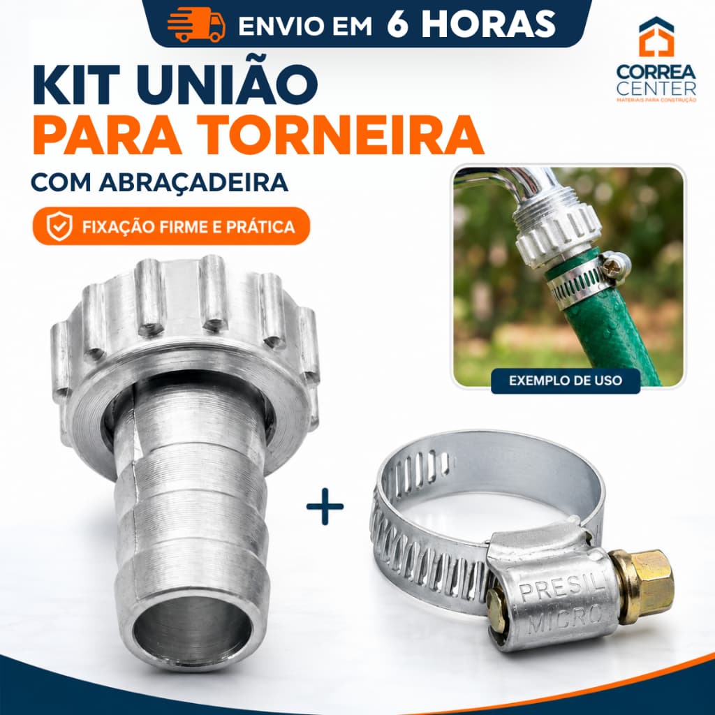 Kit Uniao Bico Torneira Mangueira Metal Zamak Abracadeira 3/4 Adaptador Engate Conexao Jardim Agua