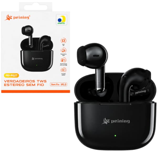 Fone de Ouvido Bluetooth Sem Fio TWS Toque Automático Estéreo Compatível Android iOS Pei-P627