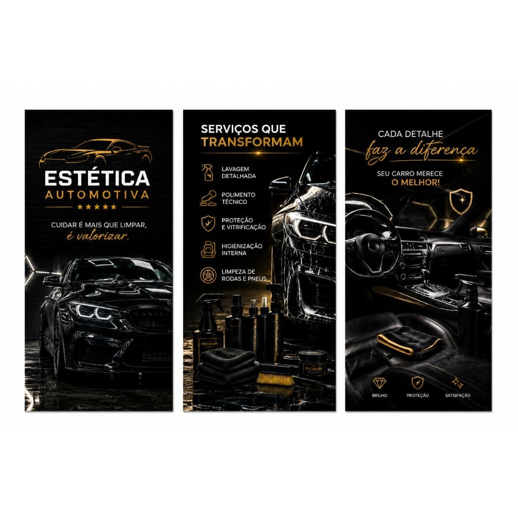 Quadro Decorativo Estética Automotiva Kit 3 Peças MDF Lava Rápido Oficina Mecânica Garagem