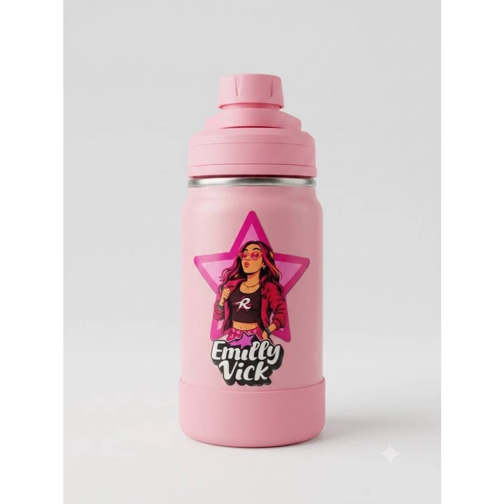 Garrafa Infantil Térmica Personalizada 350ml Inox com Nome e Desenho Escolar Base Antiderrapante