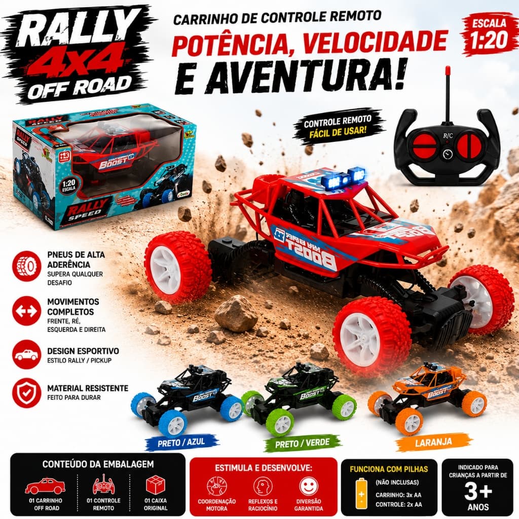 Carrinho de Controle Remoto Brinquedo Super Carro 7 Funções Cores Sortidas
