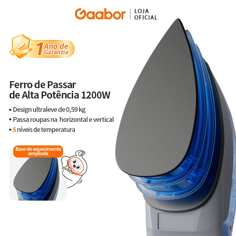 Gaabor Ferro Elétrico com Controle de Temperatura Preciso, Base Teflon e Calor Intenso que Mata Bactérias HM-M02A