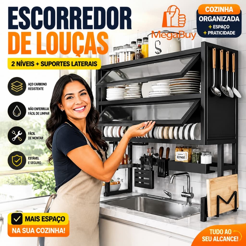 Escorredor Louças Organizador Suspenso Armário Cozinha 85cm Aço Inoxidável