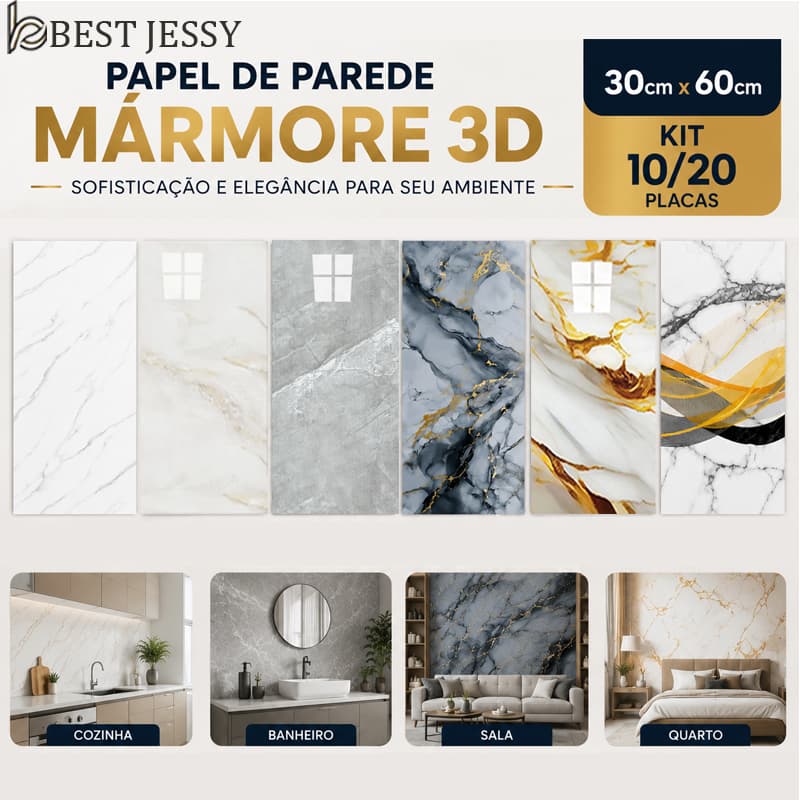 Revestimento Adesivo Estilo Mármore 30cmx60cm, Placa Autocolante À Prova D'Água para Decoração e Reforma Casa
