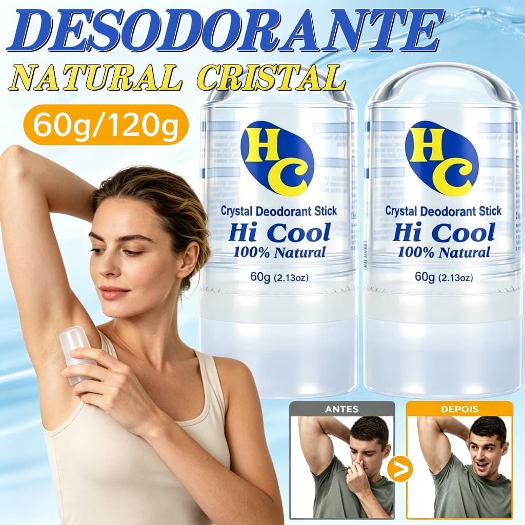 Desodorante Natural Pedra Cristal De Sal 60g Unisex Hi Cool,Anti Odor / Mau Odor / Sem Alumínio Vermelhidão e Irritações