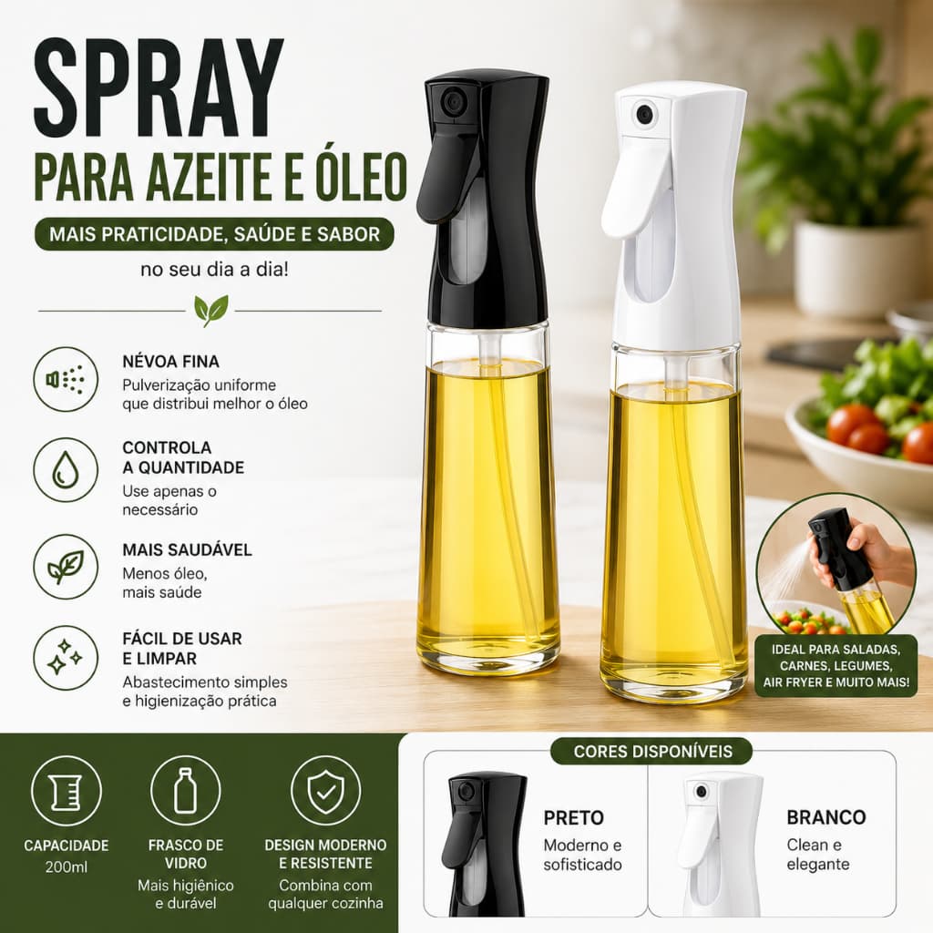 Spray Pulverizador para Azeite e Óleo 200ml de Vidro