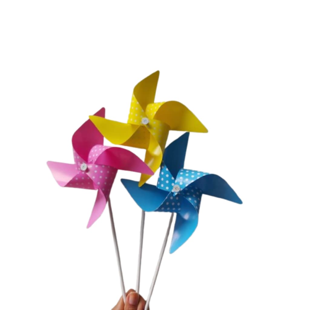 Kit 30 Cataventos Bolinha Giratório em Papel Couchê Hastes em Plástico 30cm Promoção