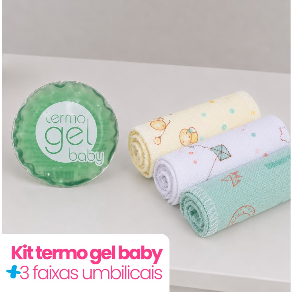 Kit 1 Termogel Baby + 3 Faixa Umbilical Bebê Recém Nascido RN Flanelada 100% Algodão
