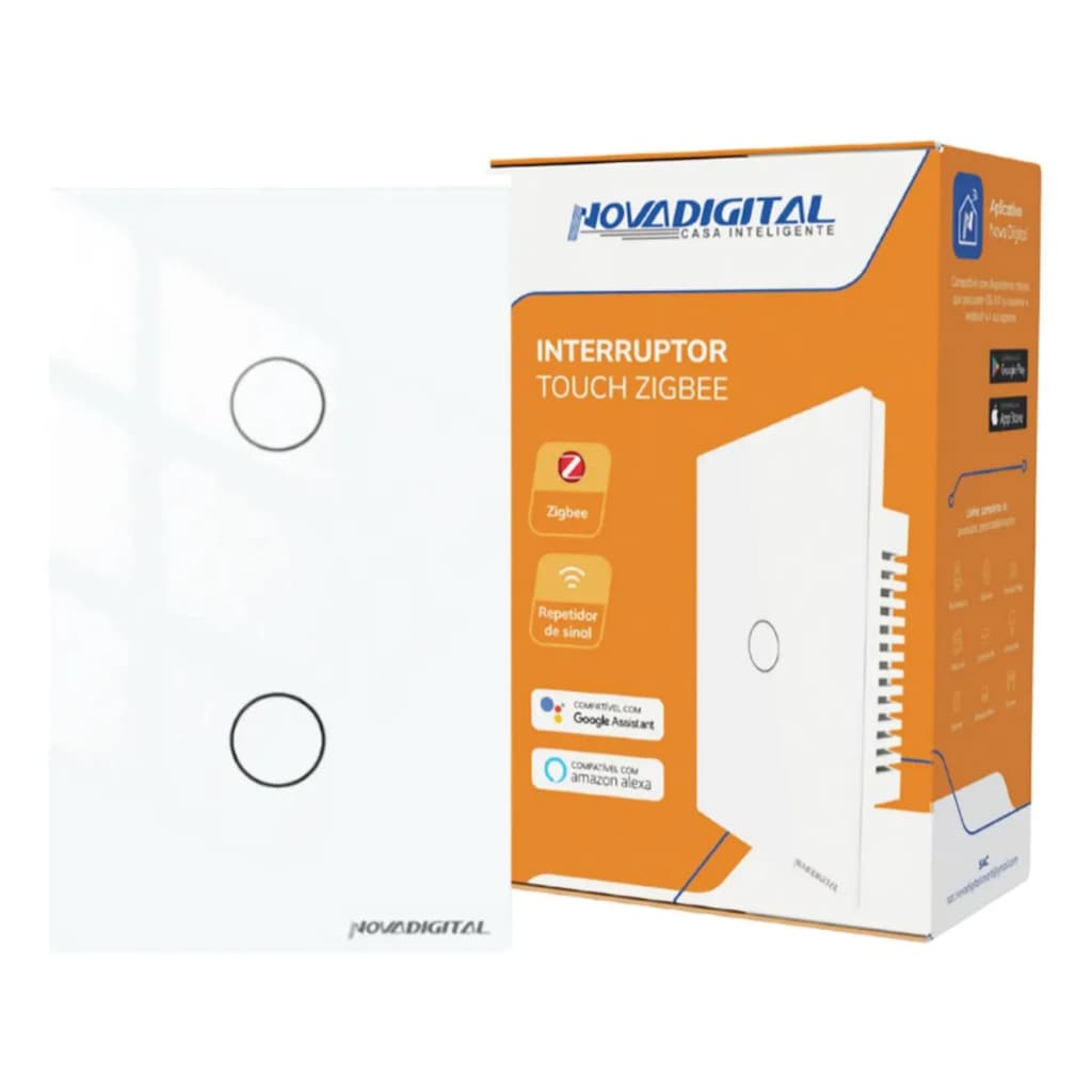 Interruptor Inteligente Zigbee 2 Teclas Touch Novadigital Branco Bivolt Zts-2w