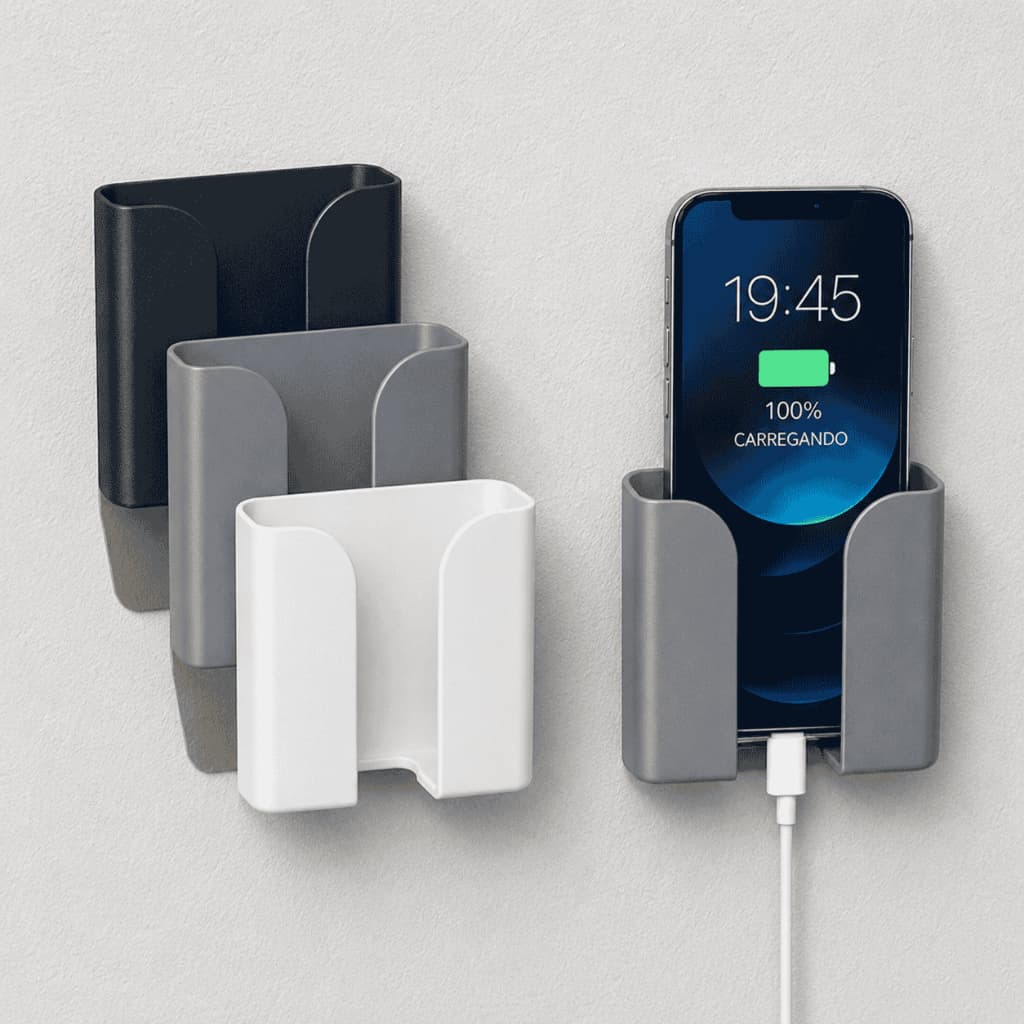 Suporte de Parede para Celular Organizador Adesivo de Controle Remoto e Carregador Multifuncional